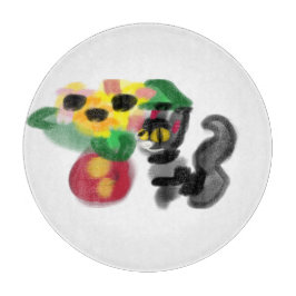 Black cat sunflowers  schneidebrett