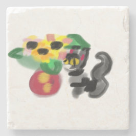 Black cat sunflowers  steinuntersetzer