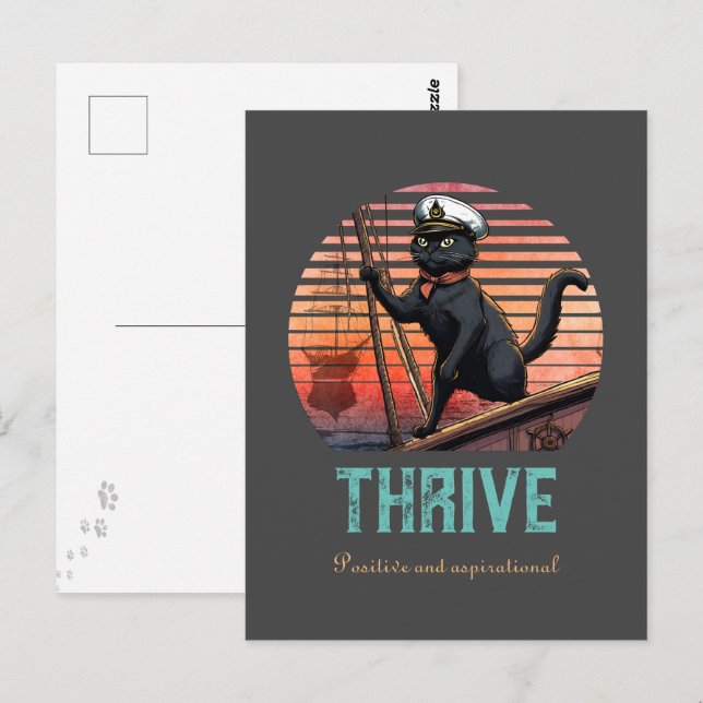 Black Cat Sunset: Eine Reise zu THRIVE Postkarte (Vorne/Hinten)