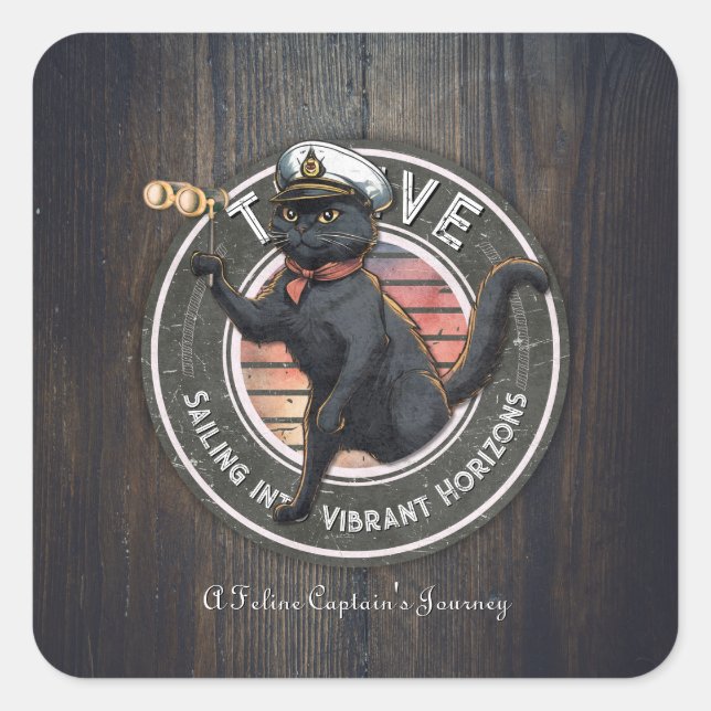 Black Cat Sunset: Eine Reise zu THRIVE Quadratischer Aufkleber (Vorderseite)