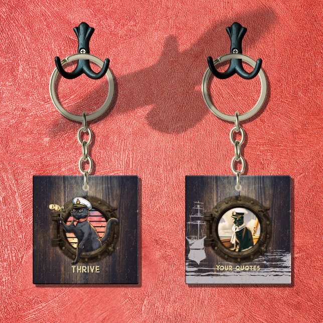 Black Cat Sunset: Eine Reise zum THRIVE Square Schlüsselanhänger (Black Cat Sunset: A Voyage to THRIVE Square Keychain)