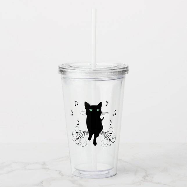 Black Cat Surrounded by Whispering Notes of Music Acryltrinkbecher (Vorderseite)