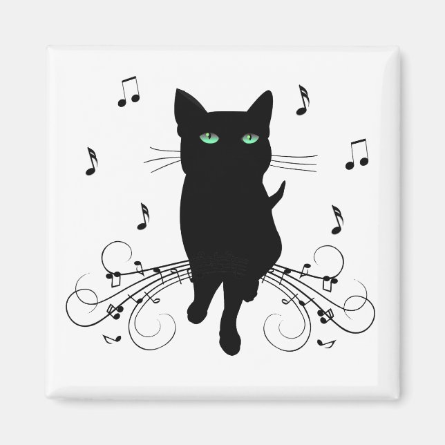 Black Cat Surrounded by Whispering Notes of Music Magnet (Vorne)