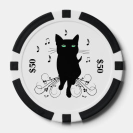 Black Cat Surrounded by Whispering Notes of Music Pokerchips