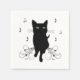 Black Cat Surrounded by Whispering Notes of Music Serviette