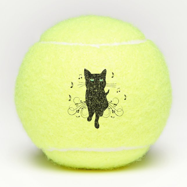 Black Cat Surrounded by Whispering Notes of Music Tennisbälle (Vorderseite)