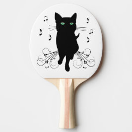 Black Cat Surrounded by Whispering Notes of Music Tischtennis Schläger