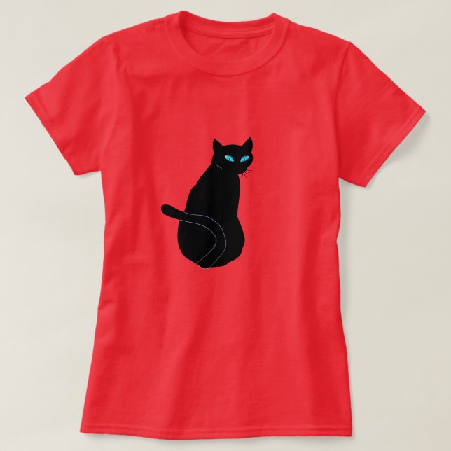 Black Cat T - Shirt mit blauen Augen (Design vorne)