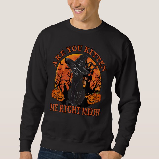 Black Cat Tee Shirt Are You Kitten Me Right Meow L (Vorderseite)