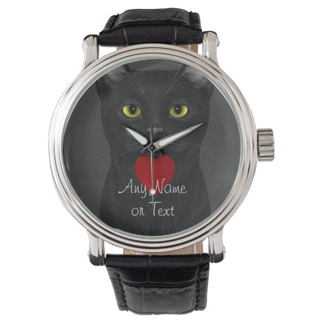 Black Cat - Text personalizable Armbanduhr (Vorderseite)