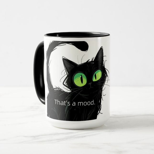 Black Cat "That's a Mood" Keramik Tasse (Vorderseite Links)