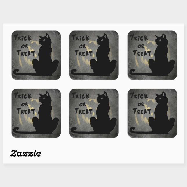 Black Cat Trick oder Treat Halloween-Sticker Quadratischer Aufkleber (Blatt)