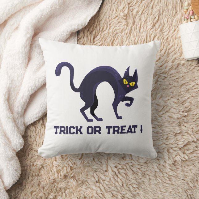 Black Cat Trick or Treat Halloween Throw Pillow Kissen (Decke)