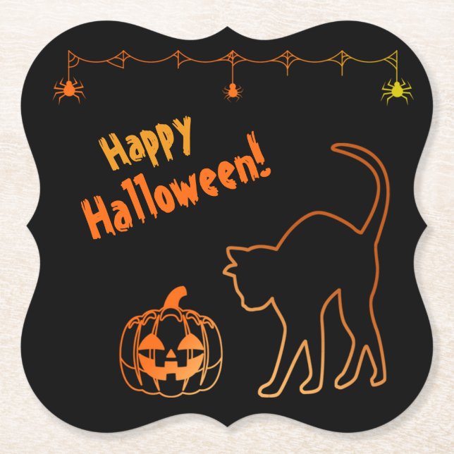 Black Cat trifft Jack-o-Lantern Halloween Untersetzer (Vorderseite)