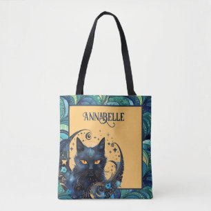 Black Cat und Celestial Moon Tote Bag Tasche