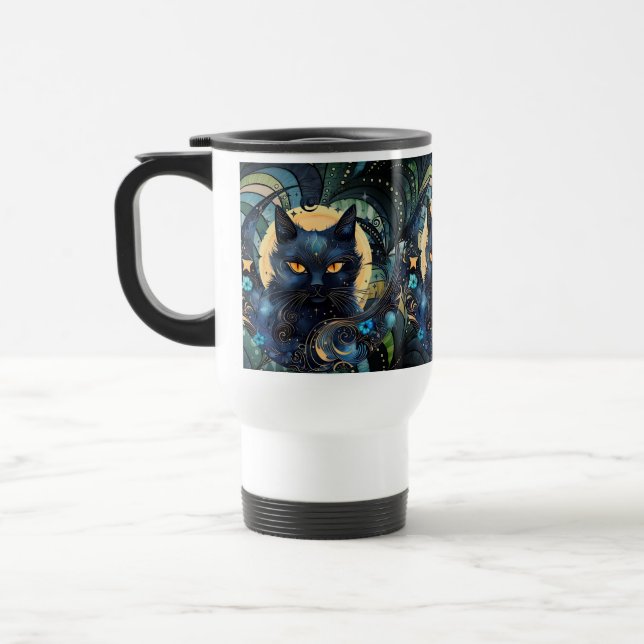 Black Cat und Celestial Moon Travel Mug Reisebecher (Links)