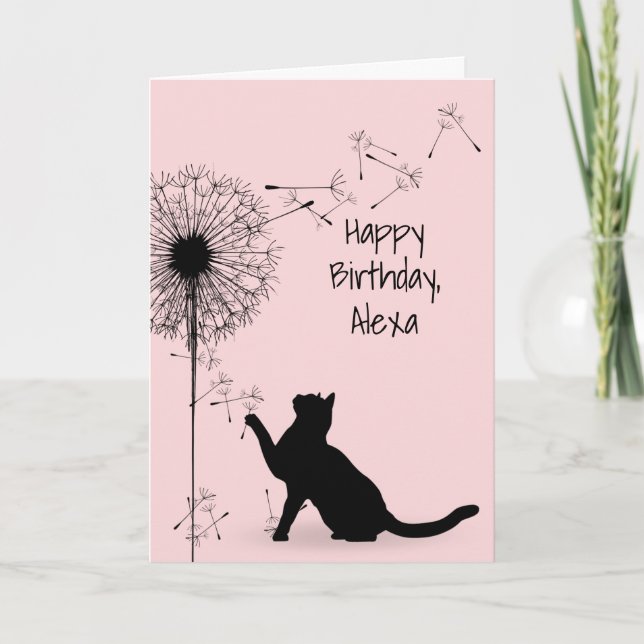 Black Cat und Dandelion Birthday Karte (Vorderseite)