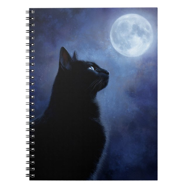 Black Cat und Full Moon Notebook Notizblock (Vorderseite)