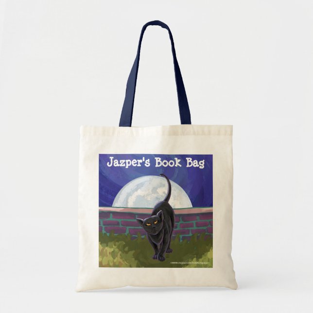 Black Cat und Full Moon Personalisiert Book Bag Tragetasche (Vorne)