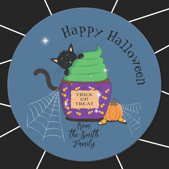 Black Cat und Halloween Cupcake Blue Stickers (Von Creator hochgeladen)