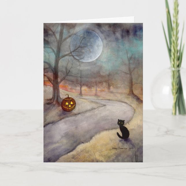 Black Cat und Jack-o-Lantern Fantasy Art Karte (Vorderseite)