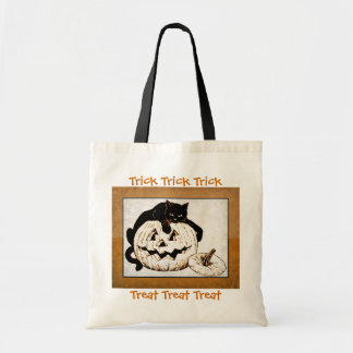 Black Cat und Jack o' Lantern Trick oder Treat Bag Tragetasche