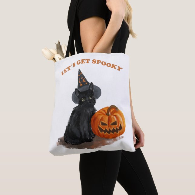 Black Cat und Kürbiskürbis Halloween Tote Bag Tasche (Von Nahem)