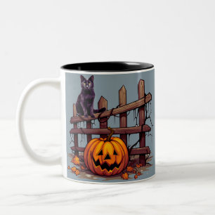 Black Cat und Pumpkin Creepy Spooky Fun Halloween Zweifarbige Tasse