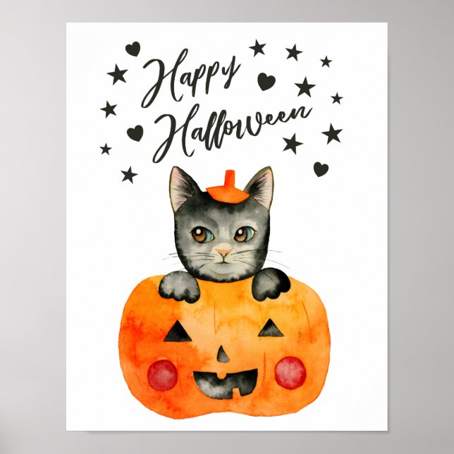 Black Cat und Pumpkin | Frohe Halloween Poster (Vorne)