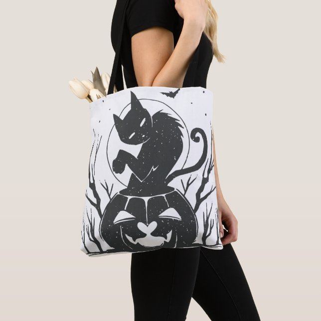 Black Cat und Pumpkin Halloween Tasche (Von Nahem)