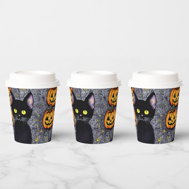 Black Cat und Pumpkins Pappbecher (Multi)