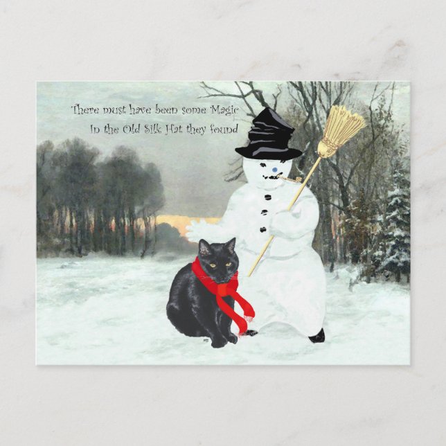Black Cat und Snowman Postkarte (Vorderseite)