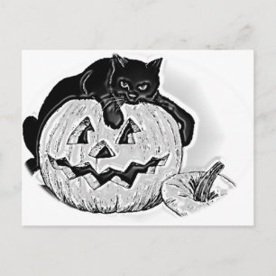 Black Cat und Spooky Pumpkin Halloween Postkarte