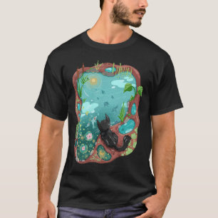 Black Cat und Surrealismus Koi Pond Night Sky Wate T-Shirt