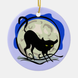 Black Cat und Vollmond Blue Background, ZSSG Keramik Ornament