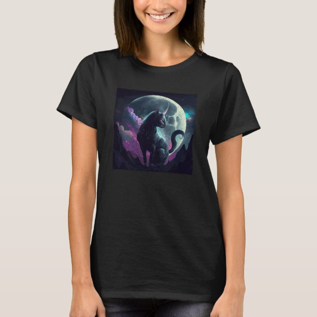 Black Cat Unicorn Moon T-Shirt (Vorderseite)