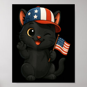 Black Cat USA Flag 4. Juli Unabhängigkeitstag Mama Poster