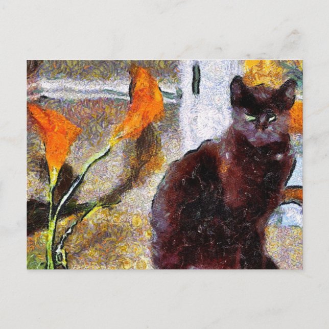 Black Cat Van Gogh Postcard Postkarte (Vorderseite)