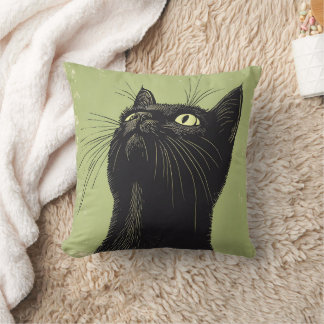 Black Cat Vintag Lino Print 16" Cushion Kissen