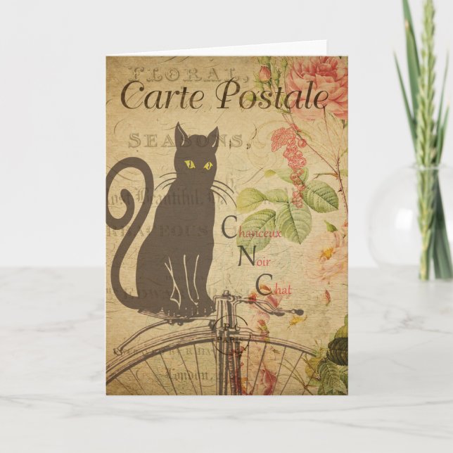Black Cat Vintage French Postcard Karte (Vorderseite)