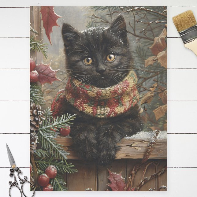 Black Cat Vintage Weihnachtsdekoupage Seidenpapier (Von Creator hochgeladen)
