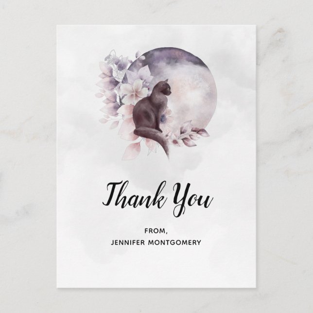 Black Cat von einem magischen Vollmond Danke Postkarte (Vorderseite)