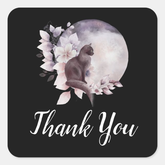 Black Cat von einem magischen Vollmond Danke Quadratischer Aufkleber (Vorderseite)