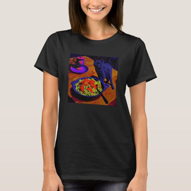 Black Cat Walking Mac And Cheese  1 T-Shirt (Vorderseite)