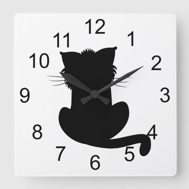 Black Cat Wall Clock Quadratische Wanduhr (Vorderseite)