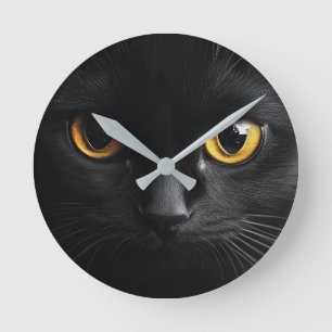 Black Cat Wall Clock with Striking Yellow Eyes - M Runde Wanduhr