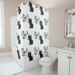 Black Cat Watching Butterfells Duschvorhang