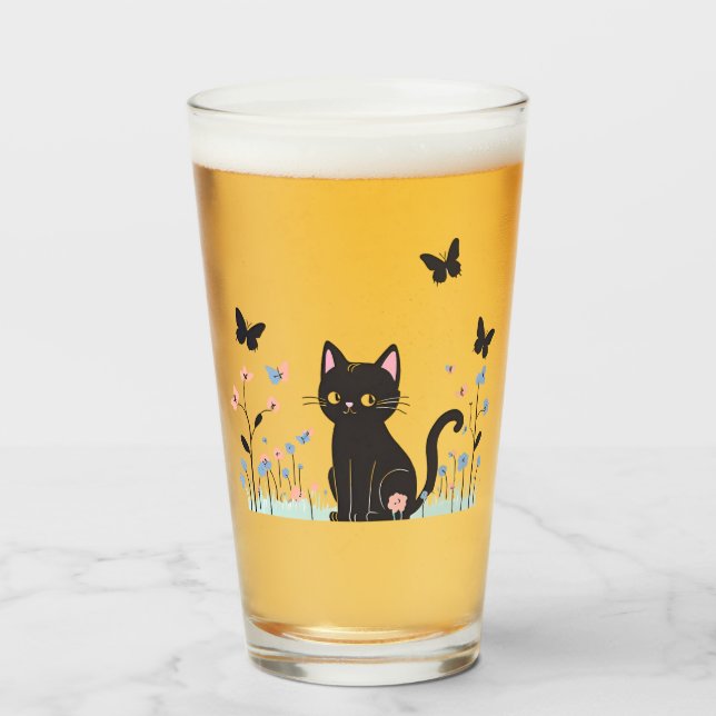 Black Cat Watching Butterfells Glas (Vorne (Gefüllt))