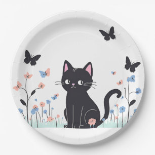 Black Cat Watching Butterfells Pappteller