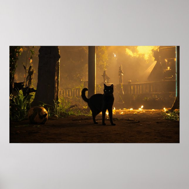 Black Cat Watercolor Wall Poster (Vorne)